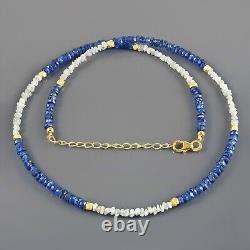 Collier de dames en chaîne de 18 pouces avec perles de diamant gris brut naturel et saphirs bleus