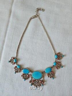 Collier déclaration en pierre naturelle de turquoise et de corail en argent sterling 16