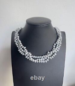Collier vintage à plusieurs rangs de perles baroques grises métalliques en argent 18