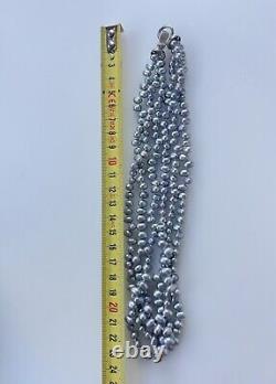 Collier vintage à plusieurs rangs de perles baroques grises métalliques en argent 18
