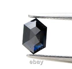 Diamant naturel 0,62ct bleu-gris étincelant, taille hexagonale allongée à pas pour cadeau