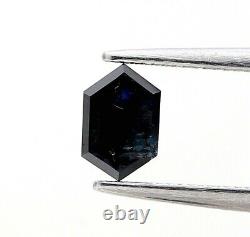 Diamant naturel 0,62ct bleu-gris étincelant, taille hexagonale allongée à pas pour cadeau