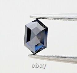 Diamant naturel 0,62ct bleu-gris étincelant, taille hexagonale allongée à pas pour cadeau