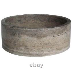 Évier de vasque TashMart en pierre naturelle fait à la main, rond + trous pré-percés en gris
