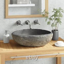 Évier en pierre de rivière naturelle pour salle de bains ou toilettes ovale de 29 à 38 cm