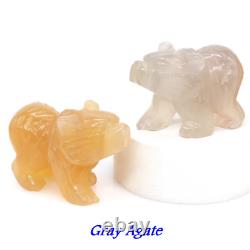 Figurine d'ours en pierre naturelle Sculpture animalière Statue de guérison en agate grise 20 pièces