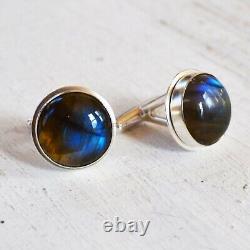 Gemme naturelle de Labradorite avec boutons de manchette en argent sterling 925 #2267