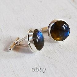 Gemme naturelle de Labradorite avec boutons de manchette en argent sterling 925 #2267