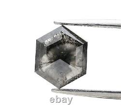 Grand diamant fantaisie naturel 3,02ct gris galaxie hexagone taillé en rose étincelant pour cadeau