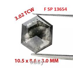 Grand diamant fantaisie naturel 3,02ct gris galaxie hexagone taillé en rose étincelant pour cadeau