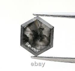 Grand diamant fantaisie naturel 3,02ct gris galaxie hexagone taillé en rose étincelant pour cadeau