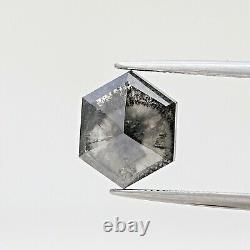 Grand diamant fantaisie naturel 3,02ct gris galaxie hexagone taillé en rose étincelant pour cadeau