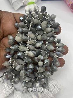 Gris Argenté 10str LOT Facetté gouttes de pierres précieuses argentées briolettes perles pour bijoux