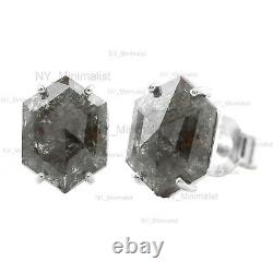 Hexagon Forme Sel Pepper Diamond Boucles D'oreilles Stud Solide 14k Or Jaune Bijoux