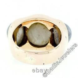 Homme Vintage Bold 14k Rose Gold 34.25ctw Bezel Oval Star Sapphire 3 Stone Ring