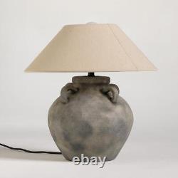 Lampe de table Sarafian Grise Traditionnelle Effet Pierre avec Abat-jour Naturel 42 x 44cm