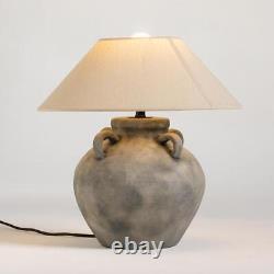 Lampe de table Sarafian grise traditionnelle avec effet en pierre et abat-jour naturel 42 x 44cm