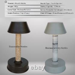 Lampe tactile en pierre naturelle marbrée, faite à la main, rechargeable, dimmable, avec LED en métal.