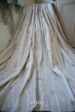 Laura Ashley Cottonwood Stone Grey White Cotton Curtains, 90wx72d, P. Pleat, 1de5prs