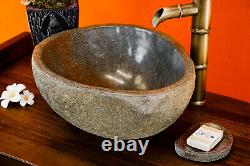 Lavabo en pierre naturelle de 50 cm avec vasque en pierre attachée à un rocher