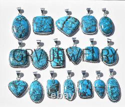Lot en gros de 25 pendentifs en pierre de turquoise naturelle plaqués argent 925 wh-40