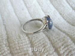 Magnifique 14k White Gold Natural Blue/gray Cabochon Sapphire Ring Taille 7