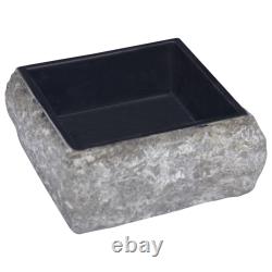 Meuble de lavabo en marbre naturel avec vasque en pierre, noir, gris, crème.