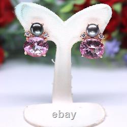 Naturel 10 X 12mm. Pink Mystique Topaz, Gray Pearl & Cz Earrings 925 Silver