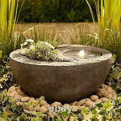 Nouveau Grand Grey Stone Round Bowl Garden Caractéristique De L'eau Fontaine Planter Led Light