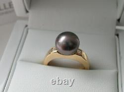 Pearl & Diamond Ring. Tahitian Pearl & Princess-cut Diamonds. 18ct Or. Fab