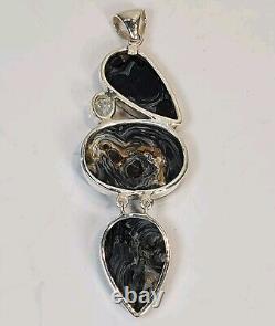 Pendentif Goutte de Pierre Druzy Grise et Chaîne en Argent Sterling 925