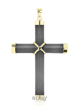 Pendentif croix moyen en onyx noir gris charbon en or jaune 14 carats 1 3/4 pouce