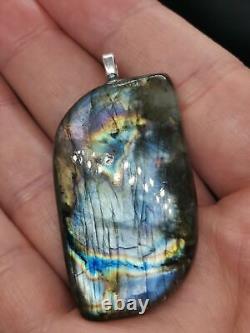 Pendentif en Pierre Précieuse Cabochon Fantaisie en Labradorite Violette Authentique - Guérison Naturelle