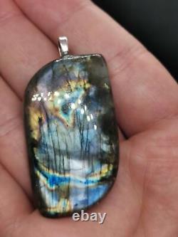 Pendentif en Pierre Précieuse Cabochon Fantaisie en Labradorite Violette Authentique - Guérison Naturelle