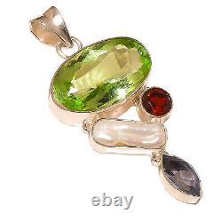 Pendentif en argent 925 avec améthyste verte, perle Biwa, iolite et grenat 2.30 SP-665