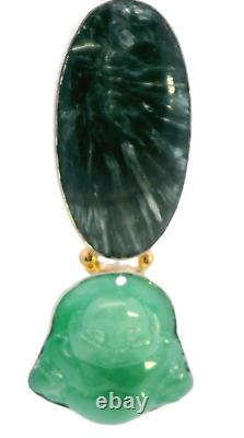 Pendentif en argent sterling 925 avec Bouddha en épidote et jadeite