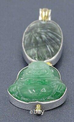 Pendentif en argent sterling 925 avec Bouddha en épidote et jadeite