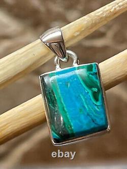 Pendentif en argent sterling 925 solide avec malachite véritable et chrysocolle 25 mm