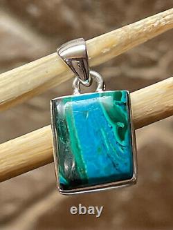 Pendentif en argent sterling 925 solide avec malachite véritable et chrysocolle 25 mm