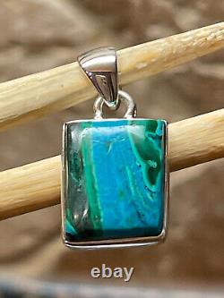 Pendentif en argent sterling 925 solide avec malachite véritable et chrysocolle 25 mm