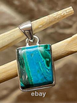 Pendentif en argent sterling 925 solide avec malachite véritable et chrysocolle 25 mm