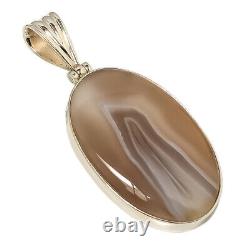 Pendentif en argent sterling massif 925 fait main en agate du Botswana 2.55 W2484