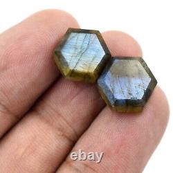 Pierre de labradorite hexagonale en cabochon de feu bleu de 12 mm, coupe facettée brillante