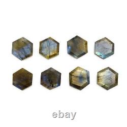 Pierre de labradorite hexagonale en cabochon de feu bleu de 12 mm, coupe facettée brillante