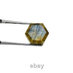 Pierre de labradorite hexagonale en cabochon de feu bleu de 12 mm, coupe facettée brillante