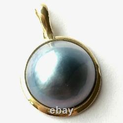 Q13510, Nouveau Pendentif En Or Jaune Massif 14k Y/g Black Mabe Pearl Pendentif