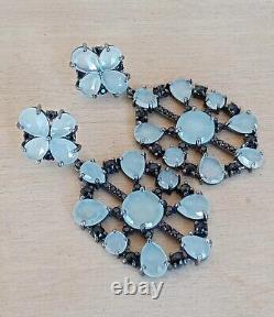 Raries Boucles D'oreilles Gris Beryl Et Black Spinel Hexagonal Noir Rhodium 925 2 1/4