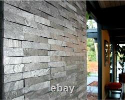 Silver Grey Quartzite Split Face Stone Wall Cladding Mosaic V Tiles 3d Effects