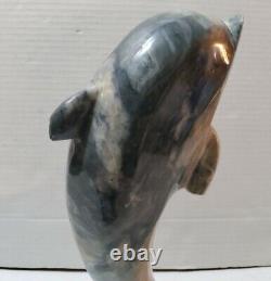 Statue de dauphin baleine en pierre naturelle de marbre sculpté de 11' gris blanc poissons de l'océan