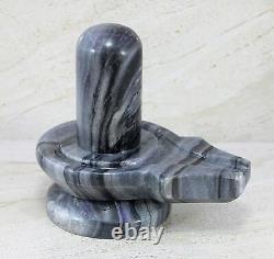 Statue figurine de l'idole de Shiva Lingam en pierre naturelle grise/noire 5.25